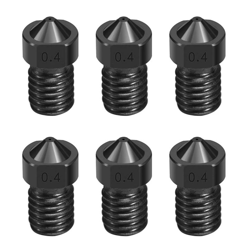 

6 Pcs 3D Printer Extruder Hardened Steel Nozzle 0.4 mm/1.75 mm Wear-Resistant V6 Full Metal Hot End for 3D Printer