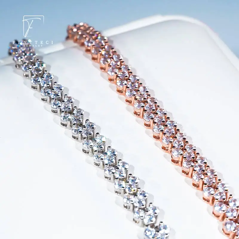 FENTTECI Newest  Sterling Silver Exquisite Luxurious And Simple Diamond Bracelet Inlaid With Female Imitation Diamond Bracelet