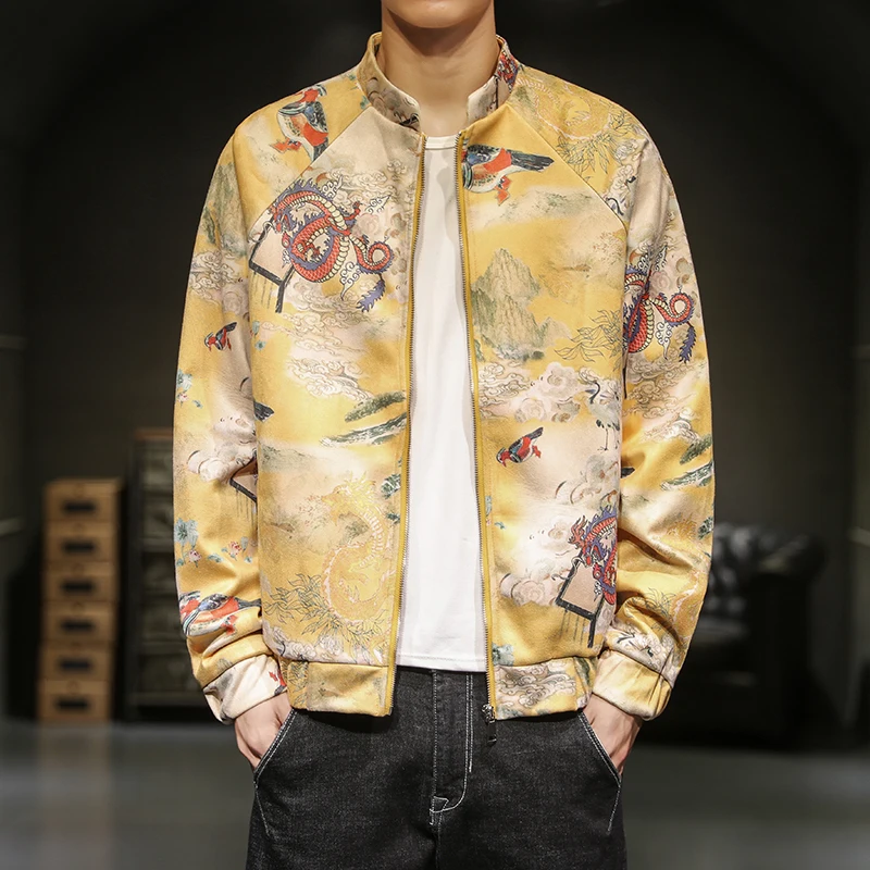 Новая Осенняя куртка YASUGUOJI в китайском стиле с вышивкой дракона ретро Мужская