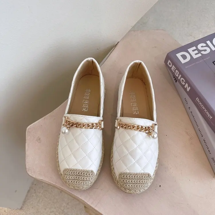 Spring Women Loafers 2023 New Fashion Round Toe Chain Flat Casual Shoes for Ladies Fishermen Shoes Comfortable Woman Shoes