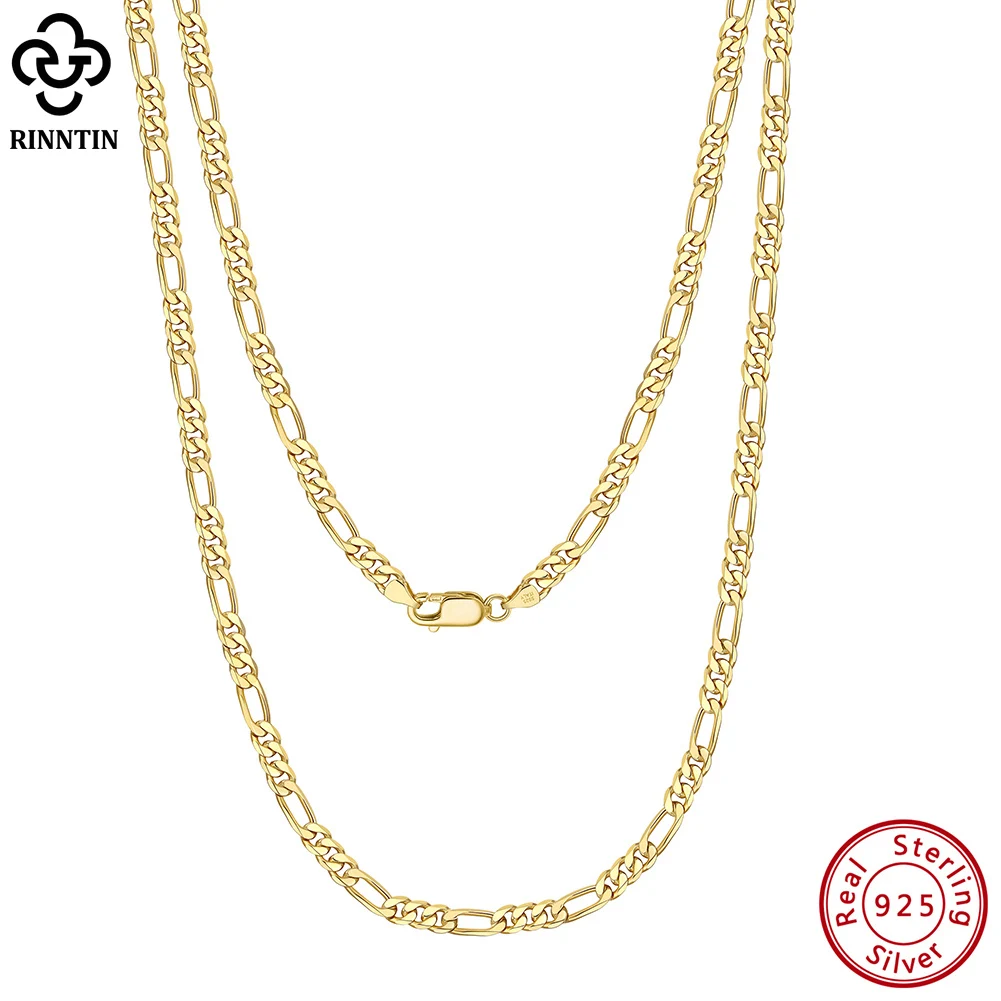 Rinntin-collar de plata de ley 925 para hombre y mujer, cadena Figaro cortada con diamantes de 3,3mm, joyería de lujo SC34