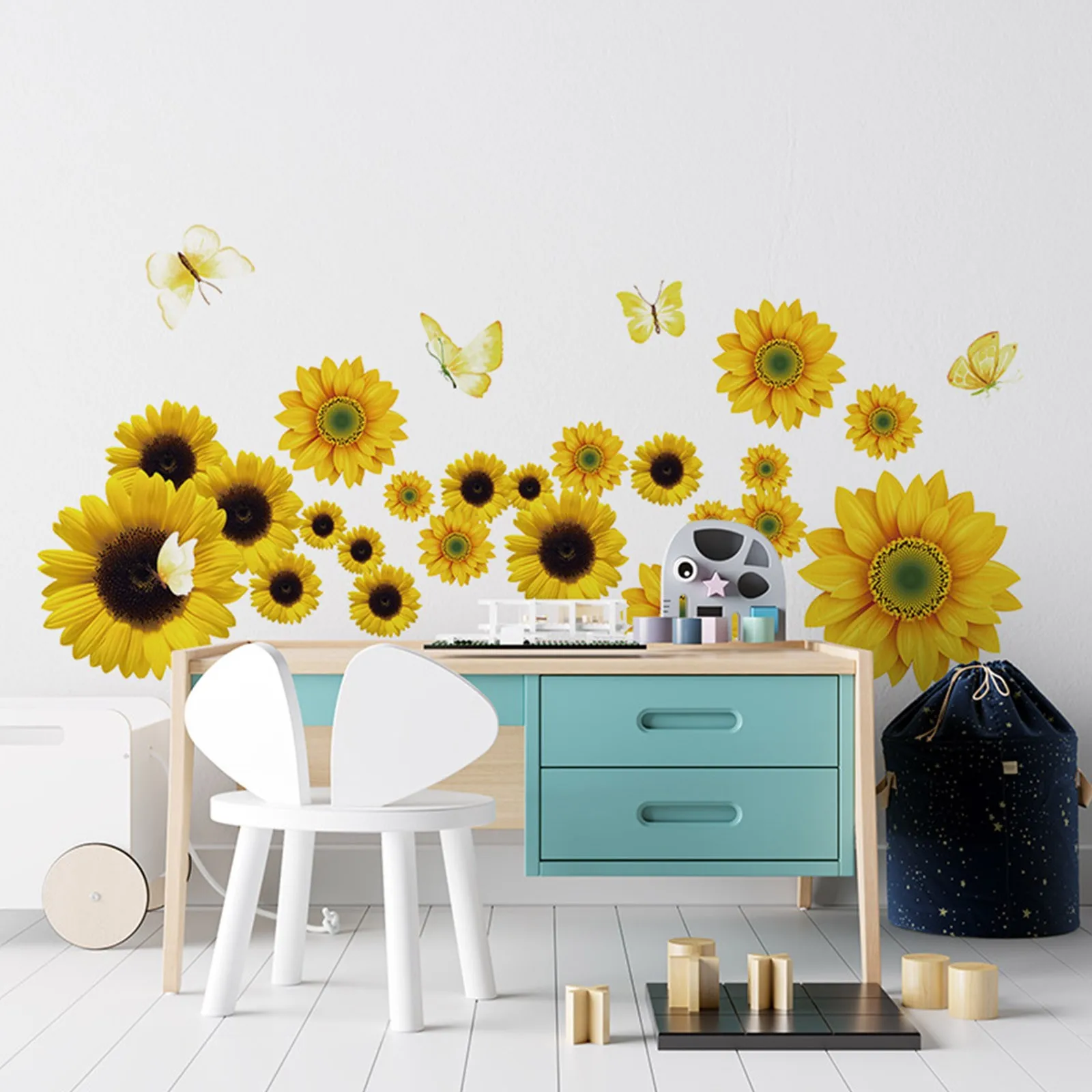 

Sunflower Wall Stickers with Butterfly Wall Decals 22pcs Removable Yellow Sunflower Butterfly Wall Decals Waterproof Sunflower