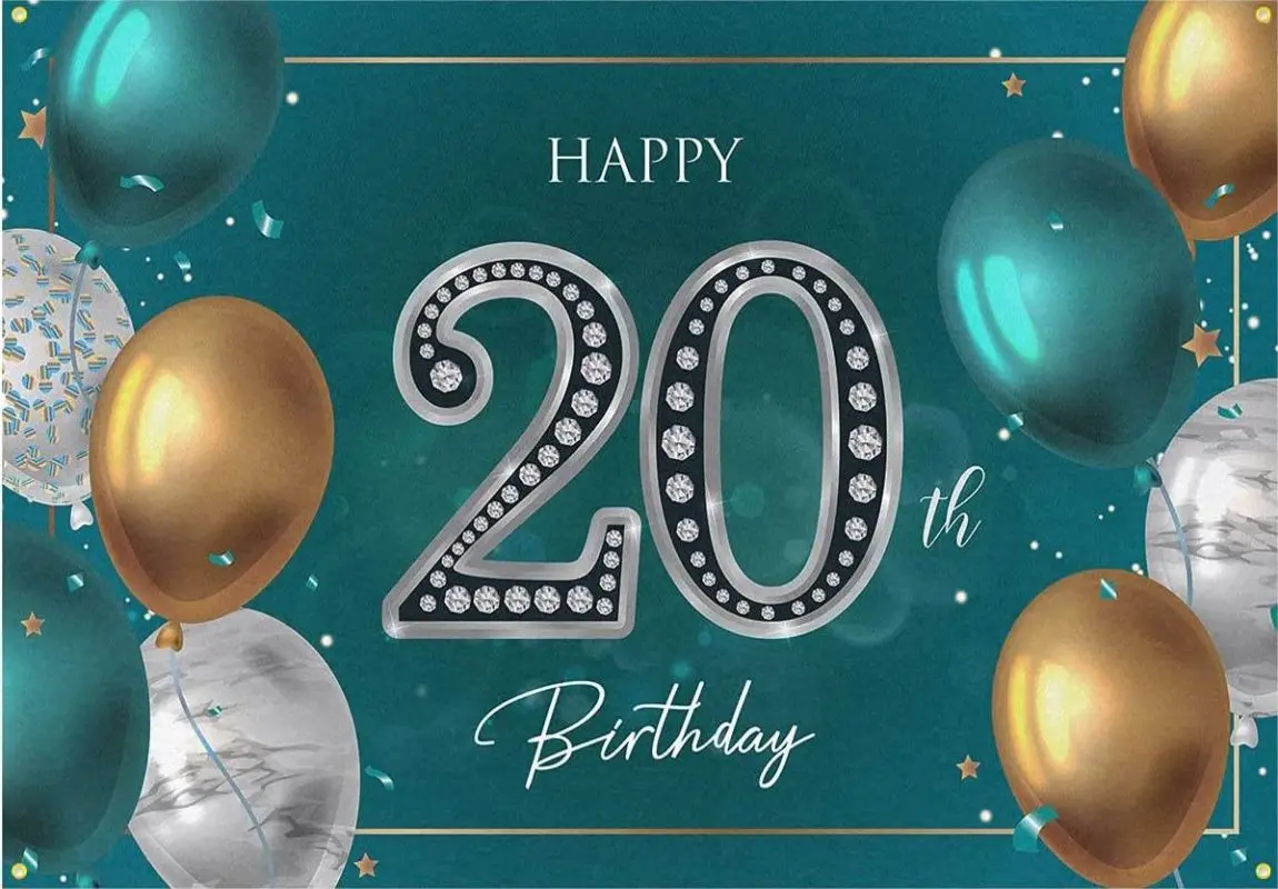 Праздничный баннер на 20-й день рождения фон с зелеными золотыми серебряными