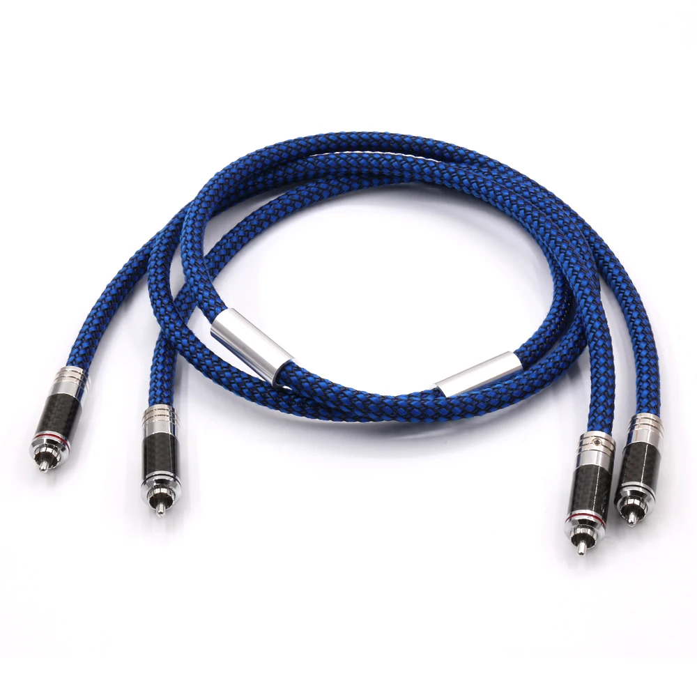

Pair 6N Silver Plated RCA Audio Cable With Carbon Fiber 2 RCA to 2RCA Male Plug Hifi Dual RCA Interconnector Cable