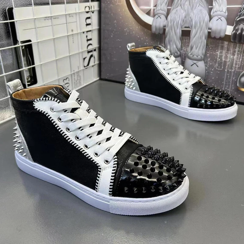 Итальянский брендовый дизайнер мужские повседневные ботинки с заклепками