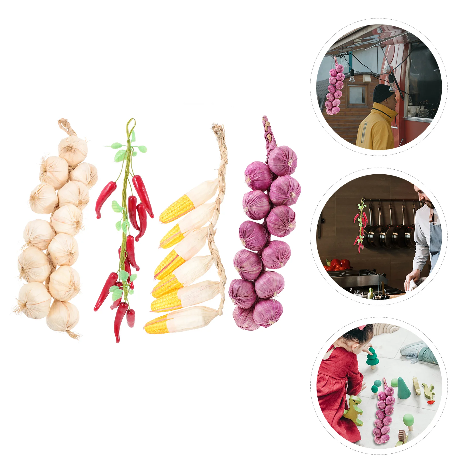 

4 Pcs Simulated Garlic Hanging Skewers Simulation Vegetable Decor Country Home Ornament Farmhouse Foam Artificial Vegetables