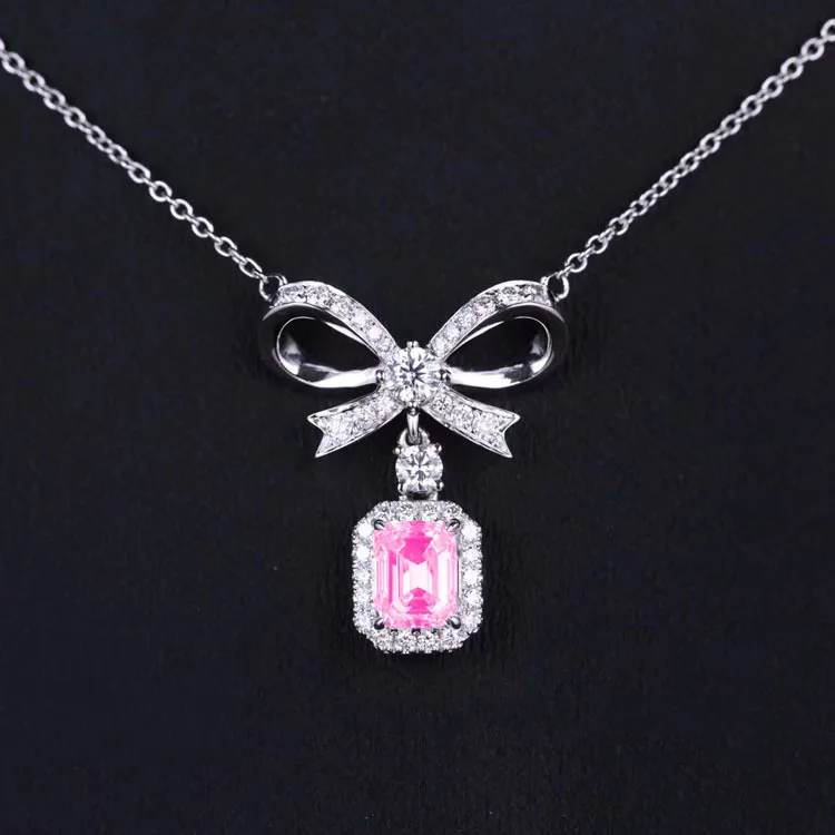 

100% S925 Silver Sterling Pink Topaz Jewelry 45cm Necklace Pendant for Women Collares Mujer Silver 925 Jewelry Pendant