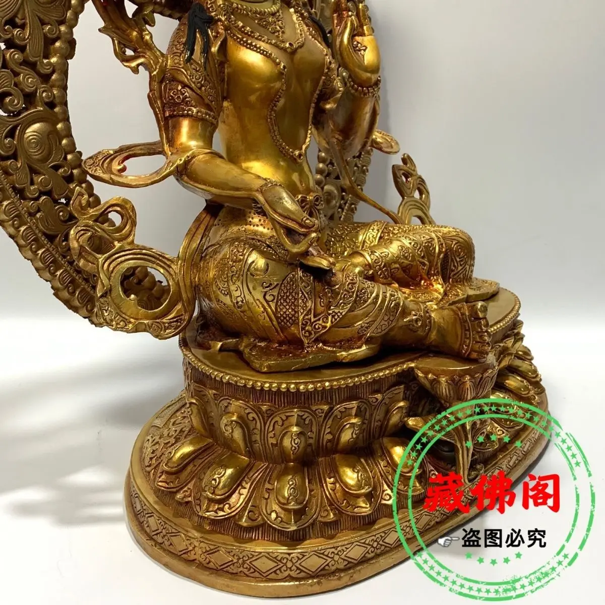 50 см Зеленая Тара ручная тибетская позолоченная Бронзовая статуя один фут пять