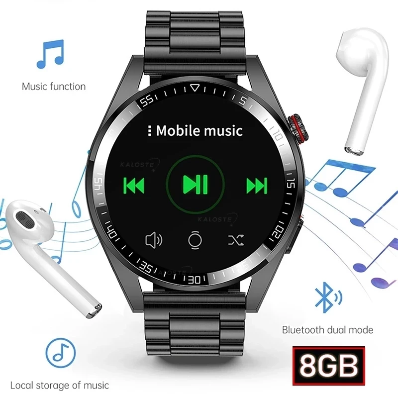 New Smart Watch Mens 8G Memory Local Music Player 454*454 AMOLED Screen Bluetooth Call Sports Man Smartwatch For Samsung Huawei