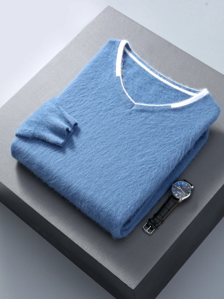 Осень-зима мужской кашемировый свитер пуловер с v-образным вырезом и длинными