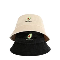 avocado embroidery bucket hat big brim fisherman hat female autumn winter panama hat solid color sunhat corduroy outing sunshade