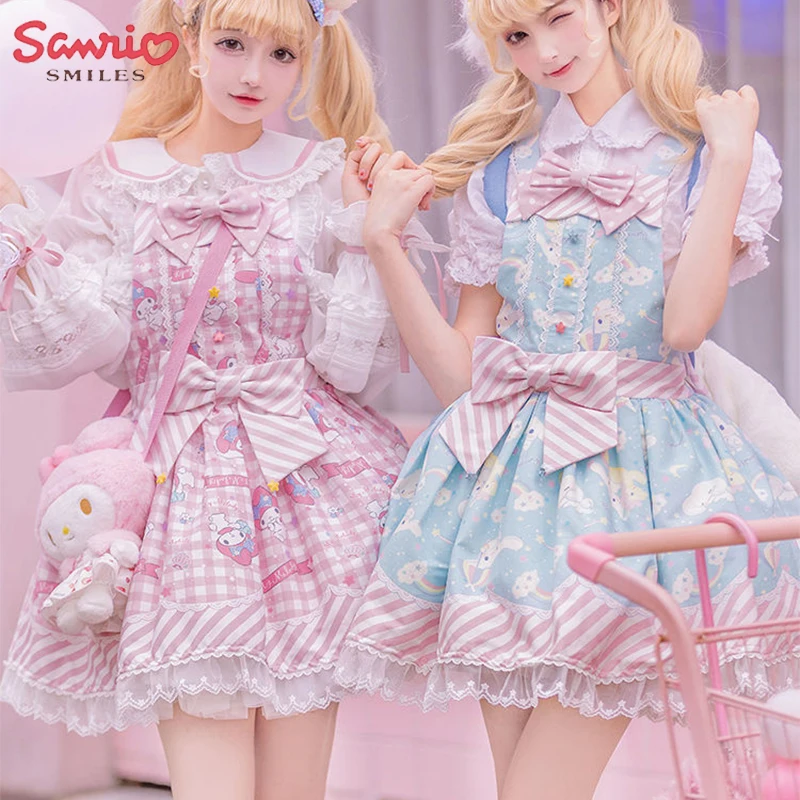 

Anime Kawaii Sanrios Collection Bow Dress Cartoon Cinnamoroll Kuromi My Melody Summer Fashion Cute Teenage Girl Lolita Baby Gift