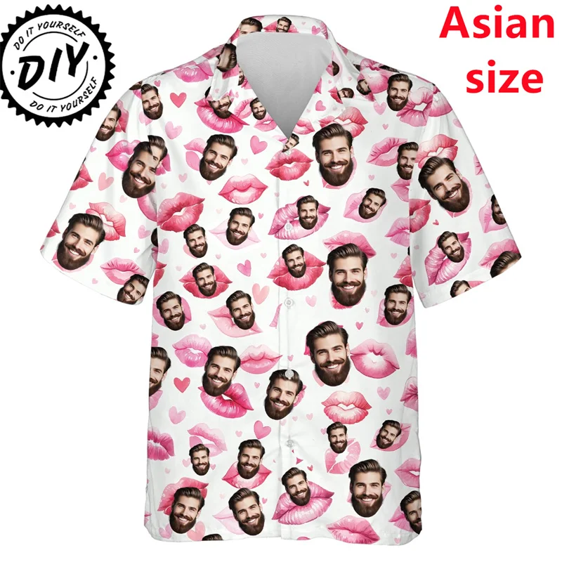 Custom Couple Photo Graphic Short Sleeve Shirts 2025 Valentine Day Gifts Clothes Personalized Your Face Beach Shirt Cp Blouses