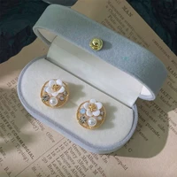 women classic fashion pearl flower earring ear clip elegant korean style crystal stud earrings vintage lady froal jewelry