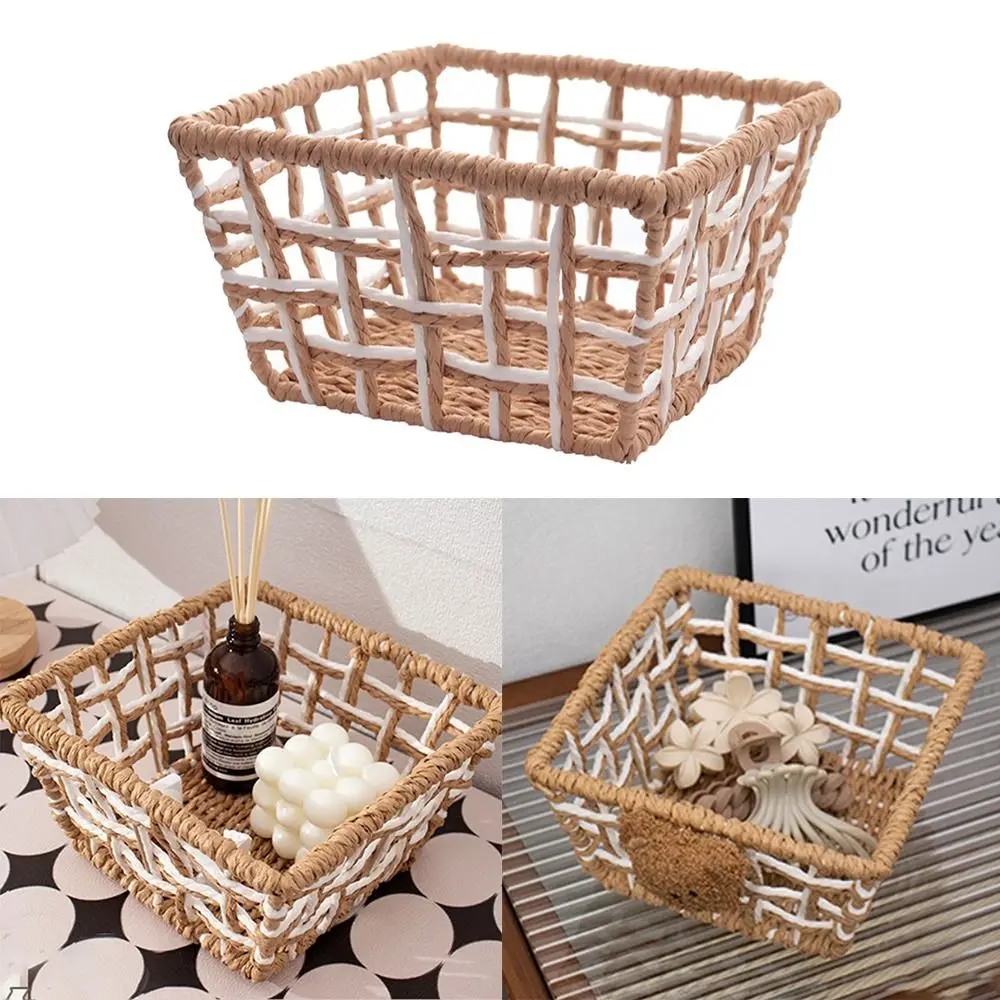 Коричнево-белая корзина для хранения железная художественная веревка плетение