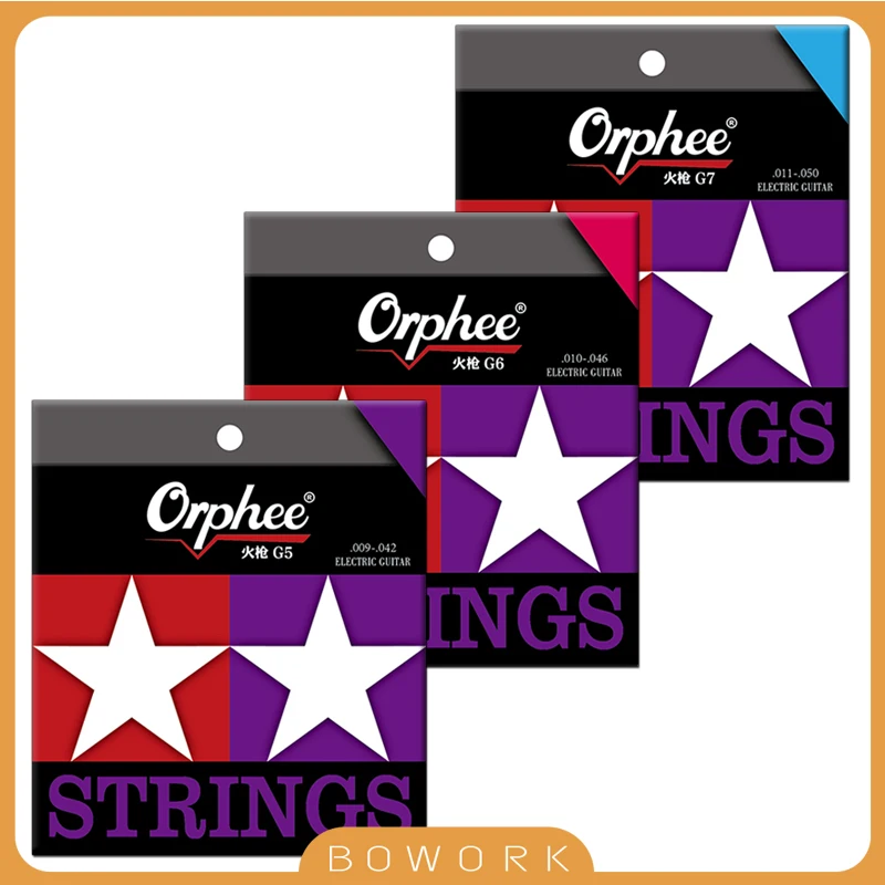 

SET Orphee Strings G5 /G6 /G7 Electric Guitar Strings Pure Nickel Winding Nano Coating 18K Gold String Bead (.009-042) Tension