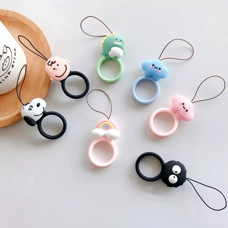 

For Mobile Phone Case Funny Cute Dinosaur Finger Ring Strap Cartoon Silicone Keycord Chain Lanyard Accessories For Airpods Case
