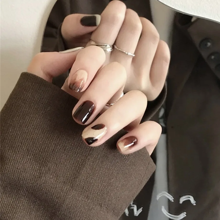 

Latte Coffee Air Soft Nails Stick Wear Fake Nails DIY Finished Nails