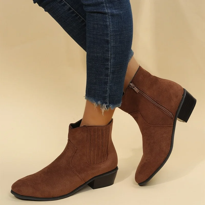 Fashion Sexy Women's Boots 2022 Autumn Winter New Suede Pointoe Med Heel Short Boots Large Size 43 Botas De Mujer