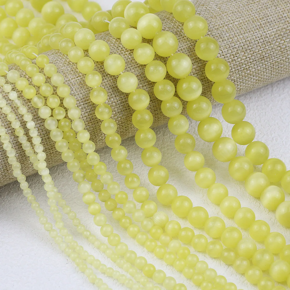 Светло-желтый Круглый Кошачий Глаз Камень Свободные Бусины Для Ювелирных