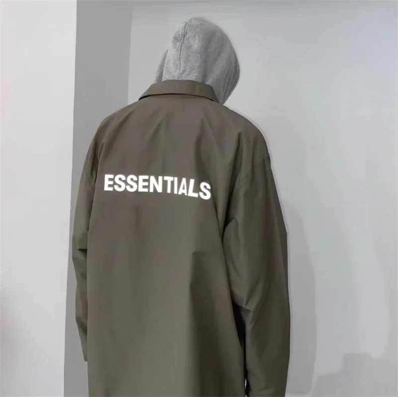 Essentials Reflective letter printed jackets for men and women couples, hip-hop style button coach jackets images - 6