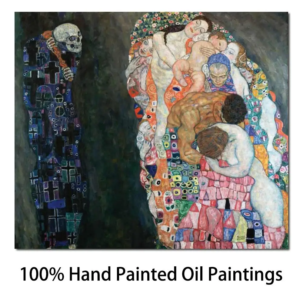 Знаменитый портрет на холсте "Жизнь и смерть" Густав Климт, репродукция картины маслом, ручная роспись, декор для дома, высокое качество.