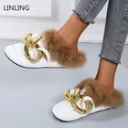 2022 летние меховые сланцы, женские шлепанцы на цепочке, женская модная Повседневная Удобная Уличная обувь на плоской подошве, женская пляжная обувь