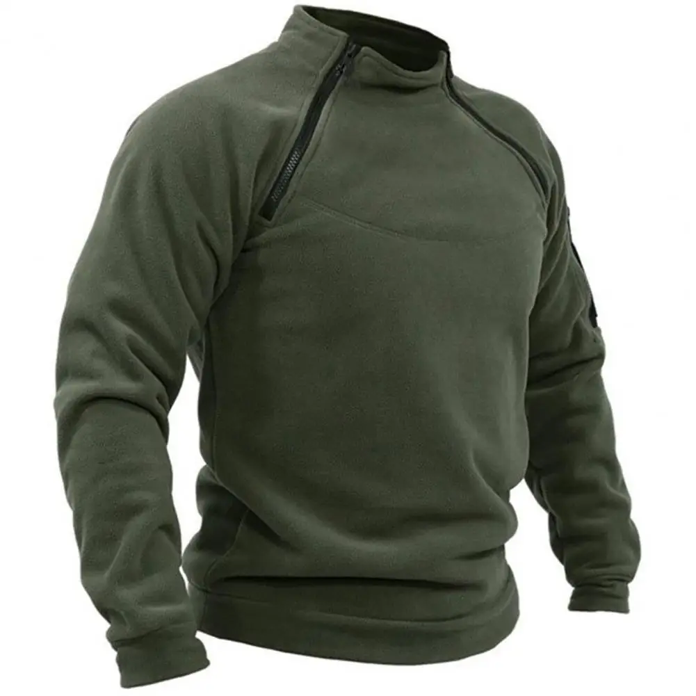 

Casual Style Men Top Cozy Men's Winter Sweatshirts High Collar Neck Protection Zipper Decor Solid Colors for Warmth Style Men