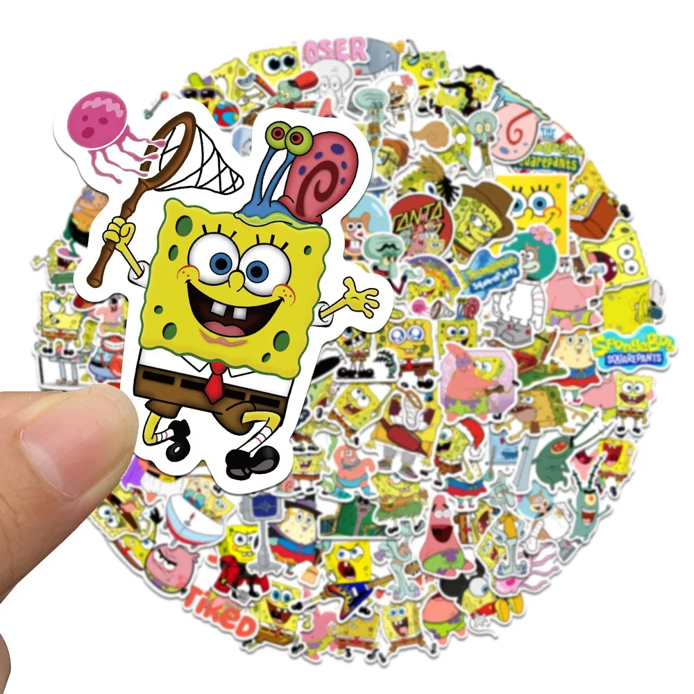 

100pcs SpongeBob SquarePants Anime Stickers Graffiti Laptop Luggage Wallet Mobile Phone Case Water Cup Waterproof Stickers