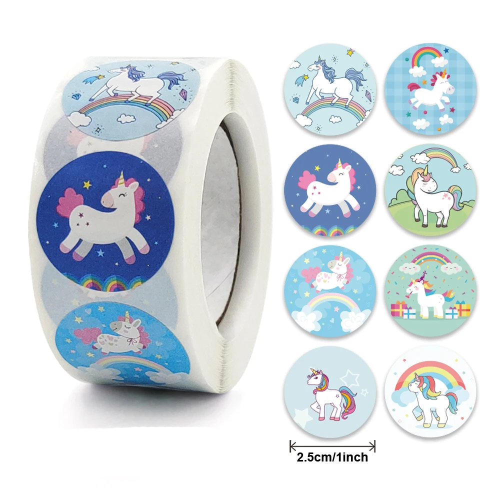 

50-500pcs Cute Cartoon Unicorn Sticker Childrens Reward Gift Label Decoration Teacher Encouragement Student 2.5cm Sticker