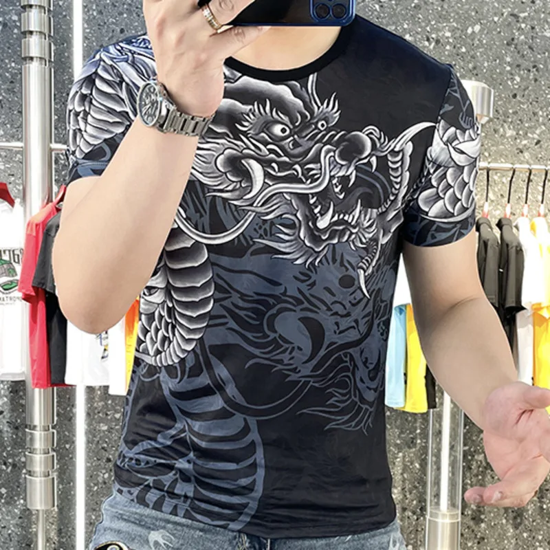 

Футболка мужская с принтом дракона, Повседневная рубашка с короткими рукавами в стиле барокко, одежда для общественных клубов, на лето