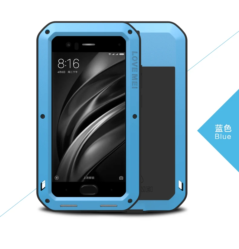 

Original Love Mei Powerful Case For xiaomi mi6 m6 Waterproof Shockproof Aluminum Case Cover For xiaomi mi 6 free Tempered Glass
