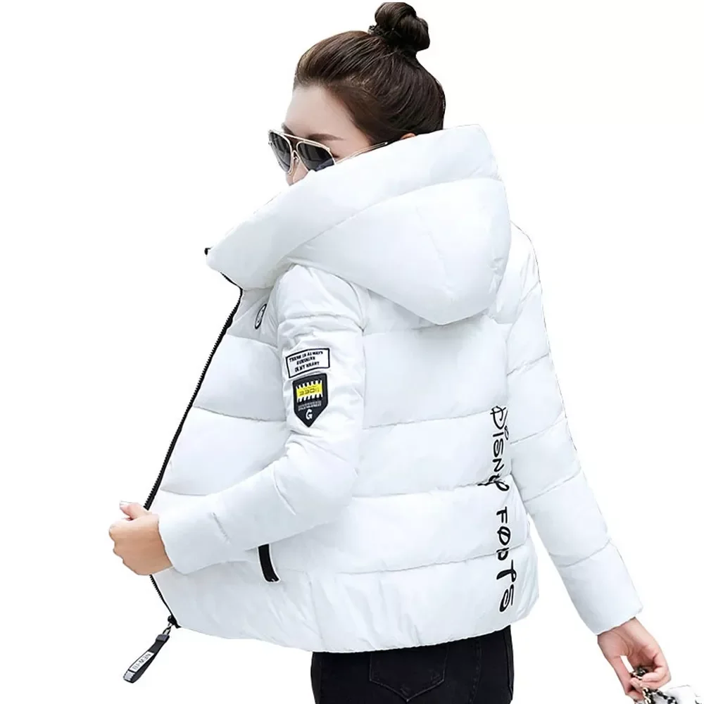 New in Winter Women Hooded Down Jacket Casual Long Sleeve Zippers Short Outerwear Female Korean Warm Down Coat Tops Parkas Outwe