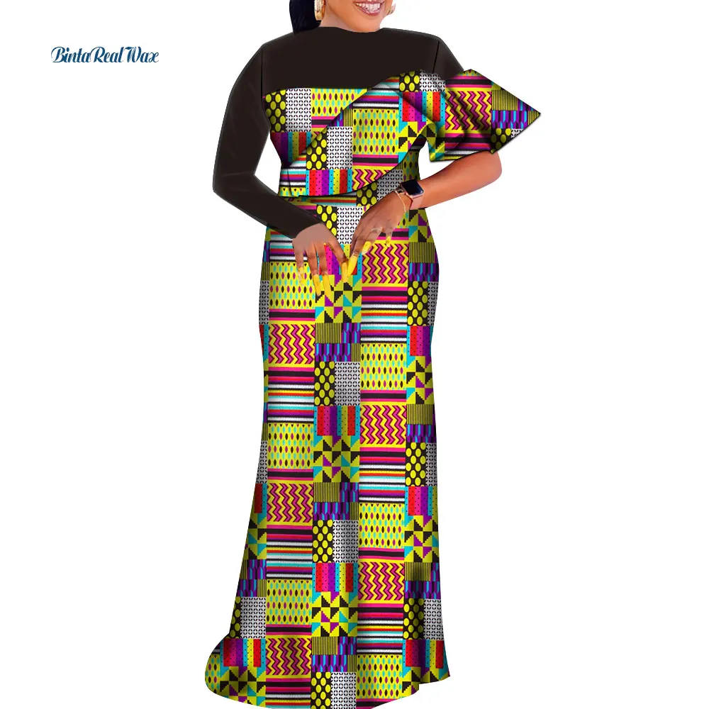 African Print Dresses for Women Yarn Sleeve Long Party Dresses Vestidos Customize Traditional African Women Clothing Wy9806