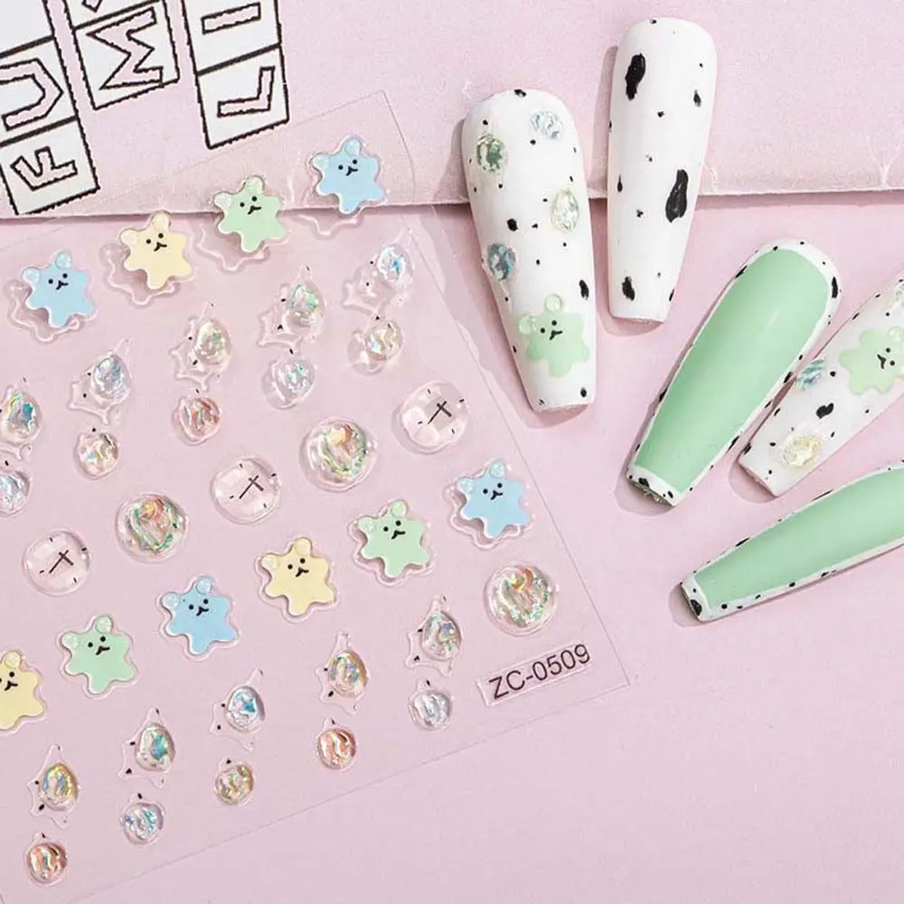 

1PC Bronze Embossed Cartoon Nail Stickers Self-Adhesive Nail Decorations Bear Nail Stickers Nail Accessories