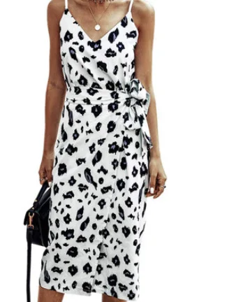 

2022 New Women's Long Suspenders Printed Split Dress