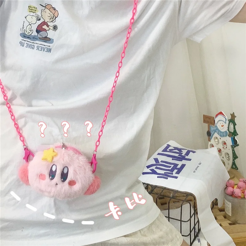 

Kawaii Star Kirby Pink Mini Coin Purse Chain Messenger Bag Headphone Storage Bag Anime Cartoon Plush Toy for Girl Birthday Gift
