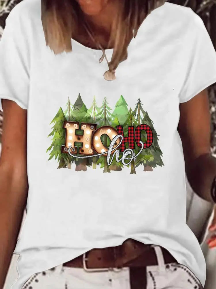 

Watercolor Tree Lovely Style Women Clothing Tee Top Graphic T-shirt Holiday Merry Christmas Clothes Fashion Basic Print T Shirt