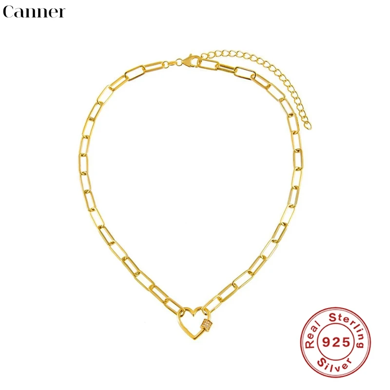 

CANNER 925 Sterling Silver Elegant Hollowout Chain Geometric Pendant Necklaces Fine Jewelry Necklaces For Women Wedding Bijoux
