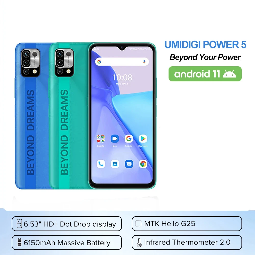 

Umidigi Power 5 Smartphone 3GB/4GB 64GB/128GB 6.53'' Helio G25 Octa Core Android 11 16mp Triple Camera 6150mah Mobile Phone