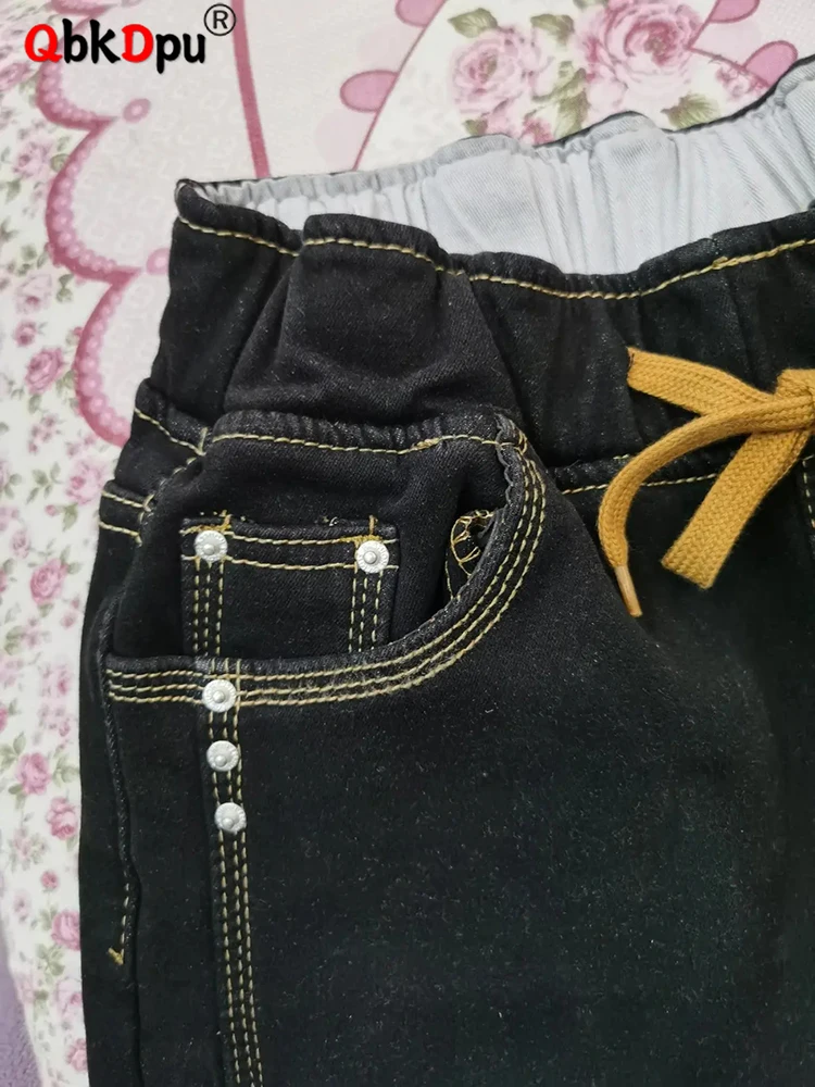 

Джинсы на шнуровке 80 кг, винтажные утепленные мешковатые брюки, зимние шаровары с плюшевой подкладкой, с высокой талией