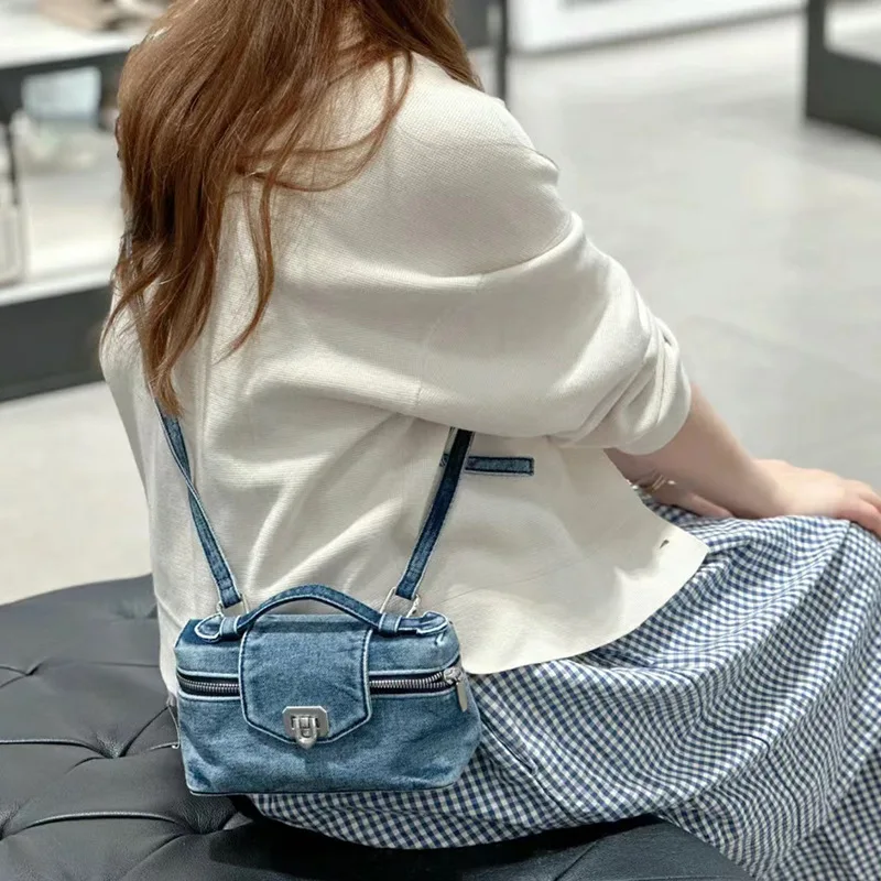 FIRMRANCH синяя джинсовая мини-прямоугольная сумка-коробка с диагональным крестом