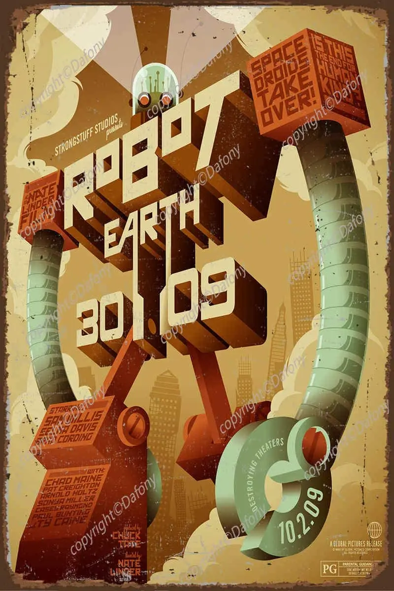 Робот земли Винтаж жестяная вывеска металлическая табличка Стена ретро