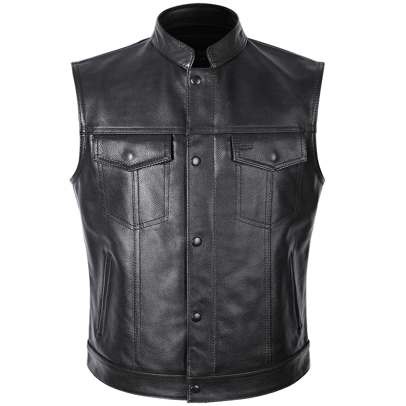 

Sons of Anarchy Classical Motorcycle Biker Leather Vest Men Genuine Leather Sleeveless Jackets REAL Cowhide Motorcade Vest 6XL