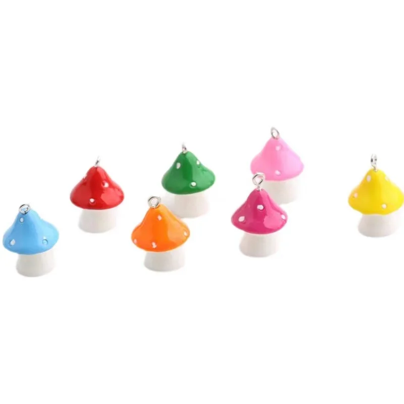 

10Pcs 17*22mm 8 Colors Cute Mushroom Charms Miniature Figurine Resin Craft Pendant For DIY Earrings Jewelry Making
