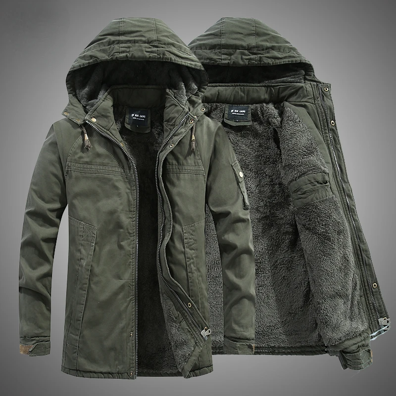 2022 Winter Parkas Men Hooded Thick Fleece Jackets Hat Detachable Coat Men Casual Loose Parka Jacket Military Outdoor Coats