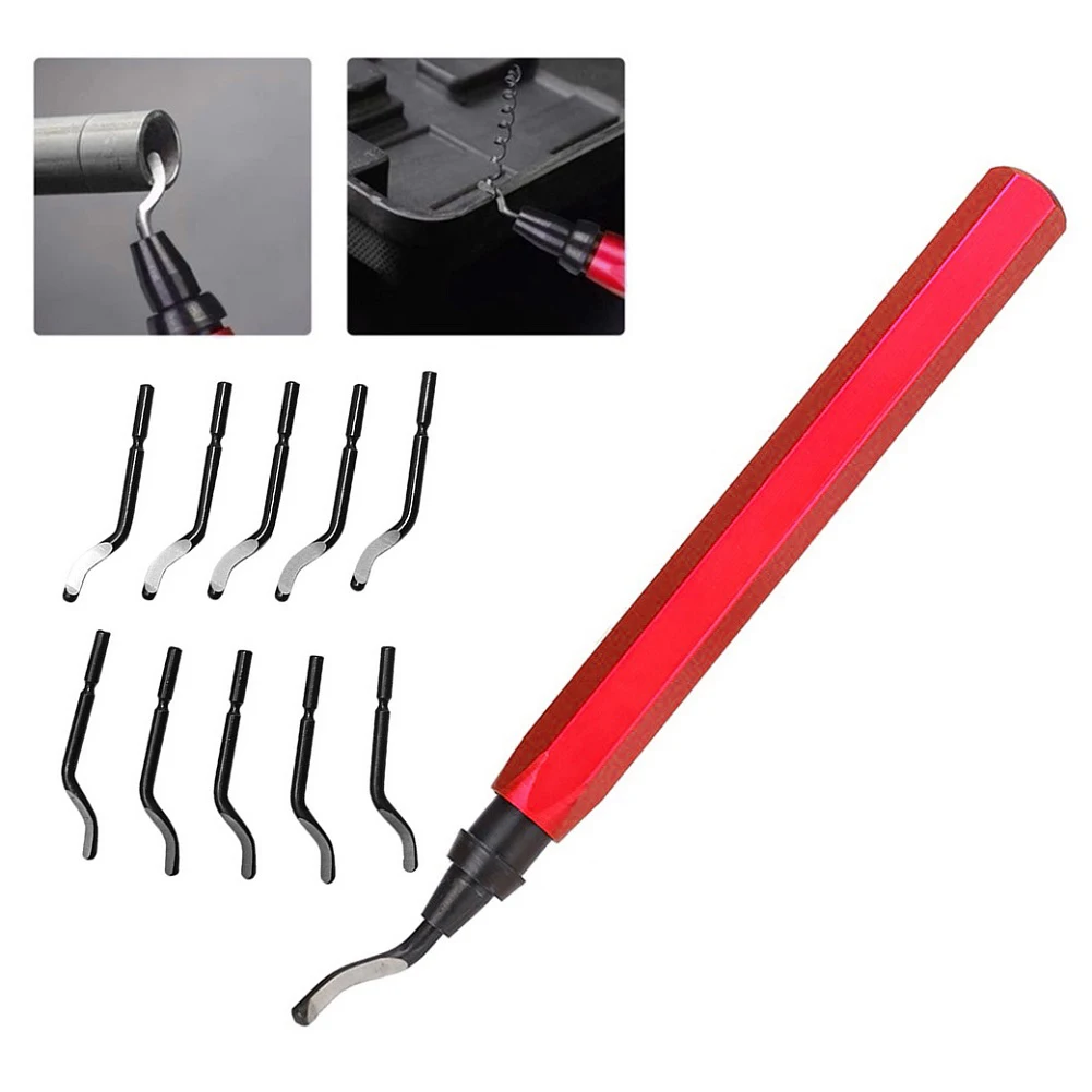 

RB1000 Handle Burr Metal Deburring Tool Handle Remover Cutting Tool With 10pcs Rotary Deburr Blade DeburRed For Luminium Copper