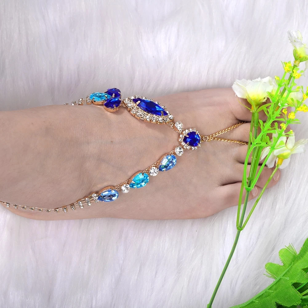 

Best Lady Bohemia Bright Colorful Rhinestone Pendant Anklets For Women Summer Beach Shining Drop Anklets Party Accessory 발찌