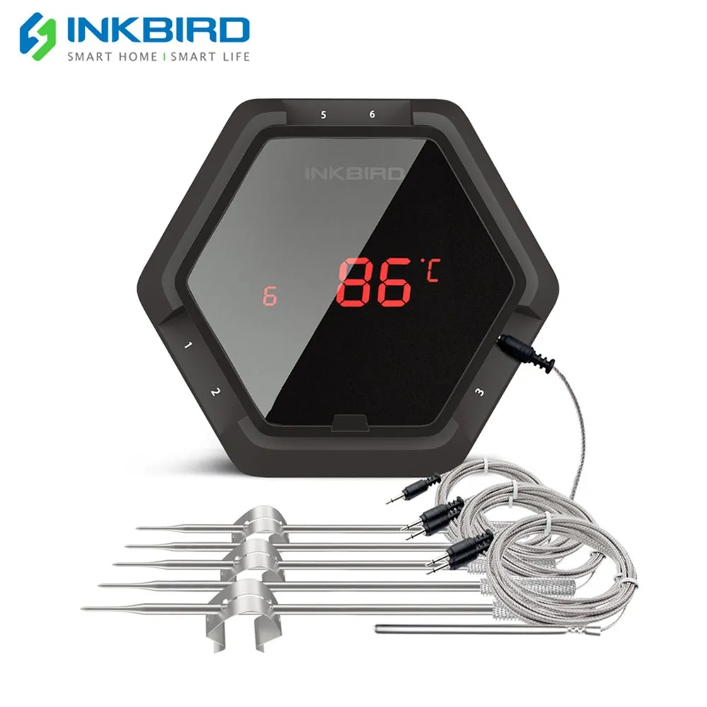 INKBIRD IBT-6XS Black Grill Thermometer Up to 6 Probes with Mgnet Timer and Alarm for Digital Cooking Smoker Oven Summer BBQ