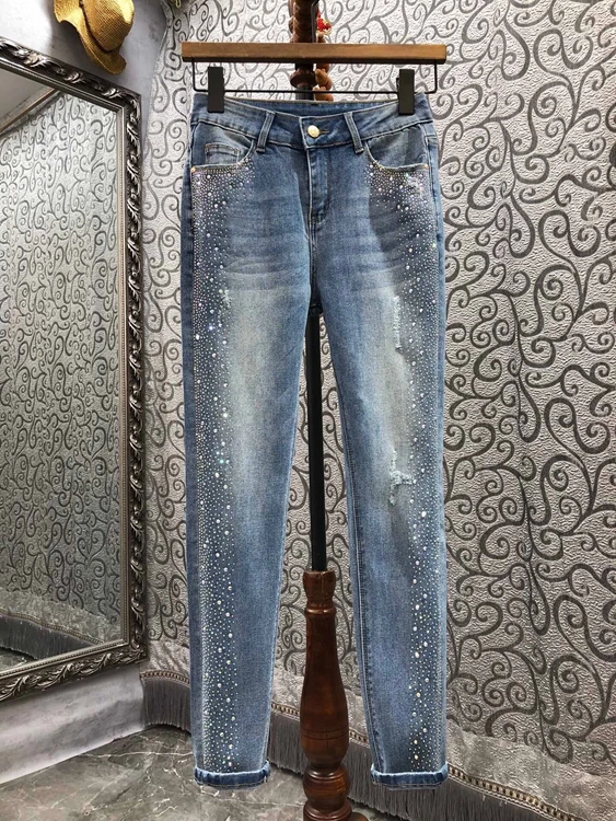 

Новинка 2022, женские модные облегающие брюки, модные джинсовые укороченные брюки, повседневные брюки 0102